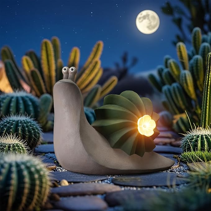 Solar Cactus Snail Statue Garden Decor Light - Outdoor Decorative LED Flower, Suitable for Patio, Lawnand Garden Decorations, Gifts for Mom