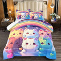 Rainbow Cat Comforter Full Size - Rainbow Cat Bedding for Girls Room Cute Cartoon Rainbow Bedding Full Comforter Sets for Kids, 1 Comforter+2 Pillowcases
