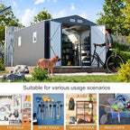 Metal Storage Shed 10x12 FT Reinforced Frame with Unique Clear Roof Skyview Windows Air Vents Door for Outside Garden Patio Lawn Backyard to Store Bikes,Lawnmower,Garage,Dark Grey Large