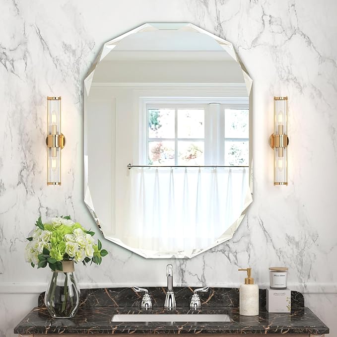 Bathroom Mirrors for Over Sink, Round Frameless Mirrors for Wall, 20x28 Inch Beveled Bathroom Mirror, Bathroom Vanity Circle Mirror for Bedroom Living Room Entryway Home Decor