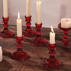 12PCS Red Candlestick Holders Set- 4" H Taper Candle Holders, Glass Candle Holders Bulk for Activities, Party, Home Table Centerpieces, Festival Gifts & Windowsill Decor