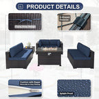 Patio Furniture Sectional Sofa Set 11PCS PE Rattan Swivel Rocking Chairs Patio Conversation Set w/43in Gas Fire Pit Table, Outdoor Furniture with 55000 BTU Propane Fire Pit, Navy Blue