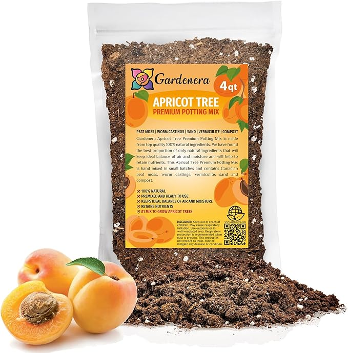 Gardenera Premium Apricot Potting Soil Mix - Ideal Nutrient Blend for Growing Robust, Flavorful, and Bountiful Apricots - 2 Quart