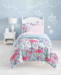 dream FACTORY Kids 7-Piece Complete Set Easy-Wash Super Soft Microfiber Comforter Bedding, Full, Pink Flamingo