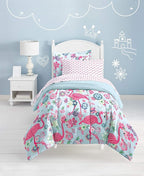 dream FACTORY Kids 7-Piece Complete Set Easy-Wash Super Soft Microfiber Comforter Bedding, Full, Pink Flamingo