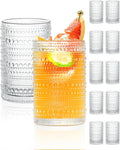 Large Capacity Glasses Drinking Set of 12, 15 oz Vintage Glassware Hobnail Glass Cups sets for Kitchen, Embossed Cocktail Glasses Set with Straws, for Beer, Juice, Cocktail, Whiskey, Milk