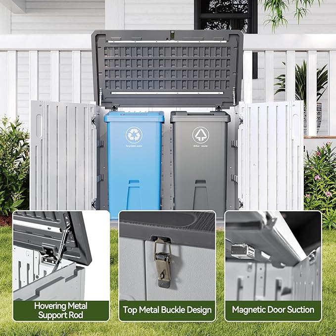 Aoxun Outdoor Storage Cabinet 35 Cu.Ft Outdoor Trash Can Storage Shed Waterproof Horizontal Storage Shed Outdoor Storage for Garbage Bin, Generator, and Lawn Mower (White)