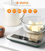 Waterproof Kitchen Food Scale, 1g/22lb, IP67, Rechargeable, Grey | Premium Stainless Steel & Tempered Glass, Clear LED Display, with 6 Units, Tare, Ideal for Cooking, Making Sourdough Bread