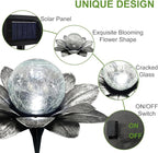 LEWIS&WAYNE Solar Garden Lights Outdoor, 3 Pcs Silver Gray Lotus Flower Pathway Lamps with Cool White Crackle Glass Globe Led Lights for Patio Pathway Yard Balcony Garden Decorations