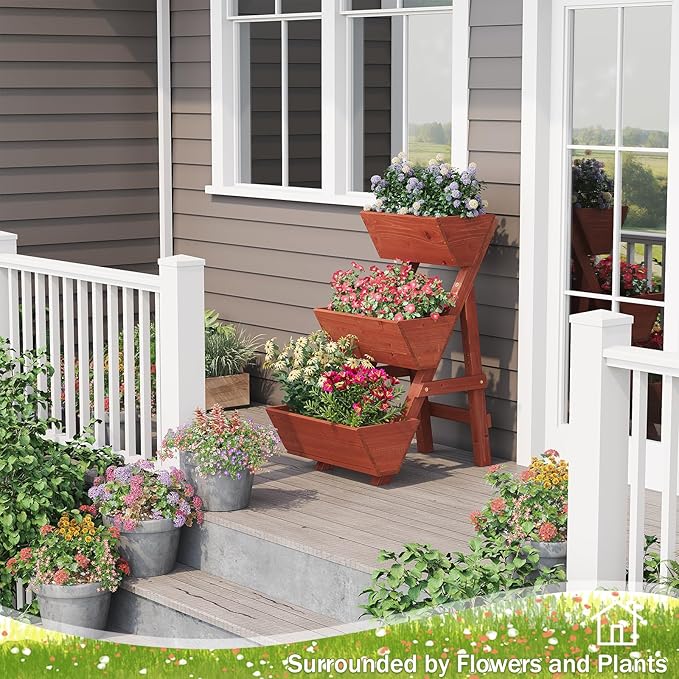 Raised Garden Bed, 3 Tier Small Vertical Garden Planter for Indoor & Outdoor, Raised Planter Box with Legs, Garden Planter Box for Flowers/Vegetables/Plants