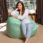 Posh Beanbags Bean Bag Chair, X-Large-48in, Pattern Chevron Green and White