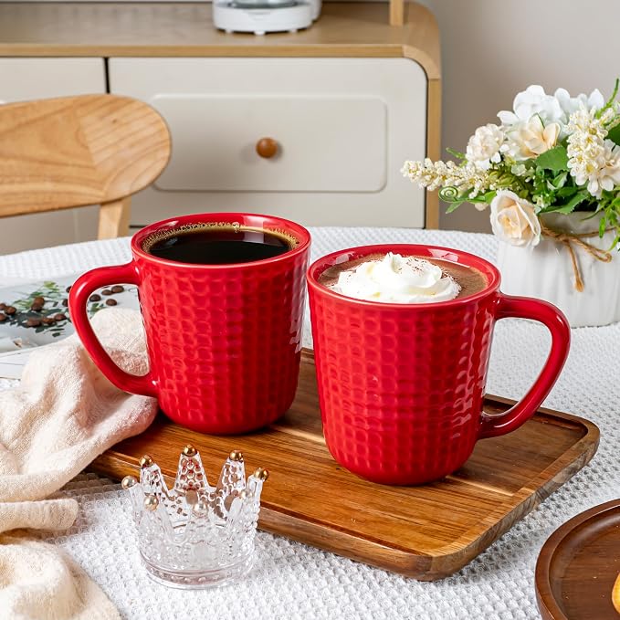 Large Coffee Mugs, 20 oz Ceramic Coffee Cups with Handle, 2PCS, Red | Porcelain Big Tea Cups for Office and Home, Latte Cocoa, Microwave & Dishwasher Safe, Lead-Free, Wedding & Housewarming Gift
