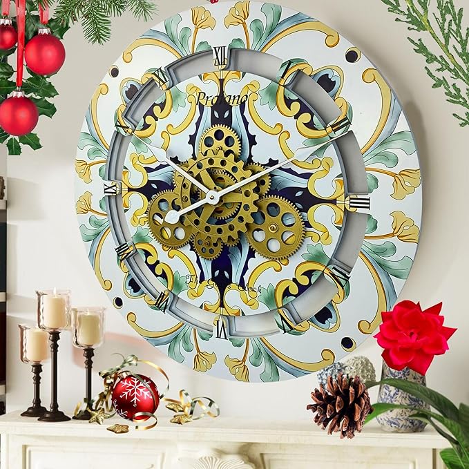 The Gears Clock 24 inches Round Italy Collection Wall Clock with Moving Gears Italy LINE (Praiano)