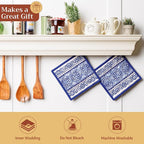 Maison d' Hermine Pot Holders 100% Cotton Potholders (8" x 8", Pack of 1) | Heat Resistant Hot Pads with Loop BBQ Cooking Baking Farmhouse Kitchen Handling Hot Pans Spring Summer - Melodie Bleue