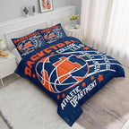 Datura home Basketball Comforter Sets for Boys Kids,Orange Blue Theme Basketball Championship American Style,Duvet 3Pcs in Quilt Sets with 1 Comforter and 2 Pillowcases(Orange Queen)