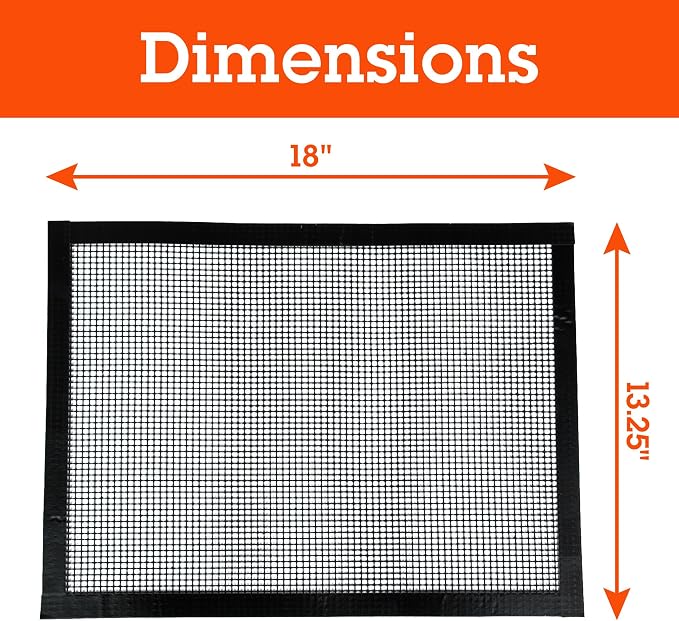 Camerons Grilling Mesh 2 Pack (13.25"x18") - Heavy Duty 100% Non-Stick Reusable Cooking Mesh - Use in Outdoor BBQ Grill & Indoor Oven - Heat Safe up to 500° F - Barbecue Grilling Gift for Fathers Day