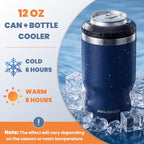 HAUSHOF 4-in-1 Insulated Can Cooler Fits 12oz Cans & Beer Bottle, Navy Blue | Double-Wall Vacuum Insulated, 18/8 Stainless Steel, BPA-Free Lid, Slim Can Cooler for Camping, Beach & Picnic