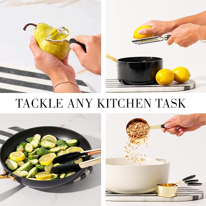 Styled Settings Black and Gold Kitchen Utensils Set, 23-Piece | Stainless Steel, Silicone, 23-Piece Kitchen Accessories Includes Gold Measuring Cups, Spoons, Cooking, and Kitchen Decor