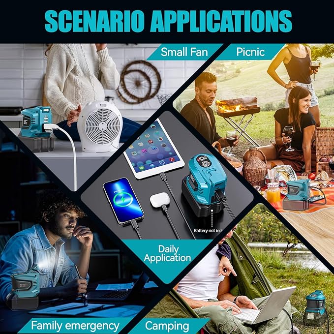 Power Inverter Compatible with Makita 18V Battery: Ecarke Portable Power Supply Inverter Convert - Real 200W DC 18V to AC 110V-120V Battery Powered Outlet with 2 USB AC Power Station(Bare Tool Only)
