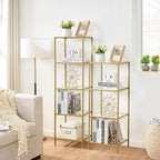 5-Tier Bookshelf,Metal Bookcase,Tempered Glass Shelves,Storage Rack Shelf for Home Office,Living Room,Bedroom, Bathroom,Modern Style,Golden