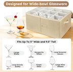 LotFancy Stemware Storage Container, Hard Shell, Large Wine Glass Storage Box for Moving, Stackable, Foldable, Crystal Glassware, Drinkware Case with Dividers & Handles, 21”x15.5”x10”, Beige