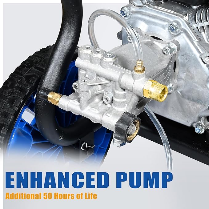 TOOLCY Gas Pressure Washer 3400 PSI & 2.8 GPM Max, High-Powered 212cc Engine, Enhanced Pump, 50FT Pressure Hose, Onboard Soap Tank, Foldable Handle, Kink-Less Swivel Spray Gun & 5 Nozzle Tips