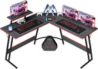 L Shaped Gaming Desk, 51 Inch Computer Corner Table with Large Monitor Stand & Carbon Fiber Surface for Home Office Study Writing Workstation, Black