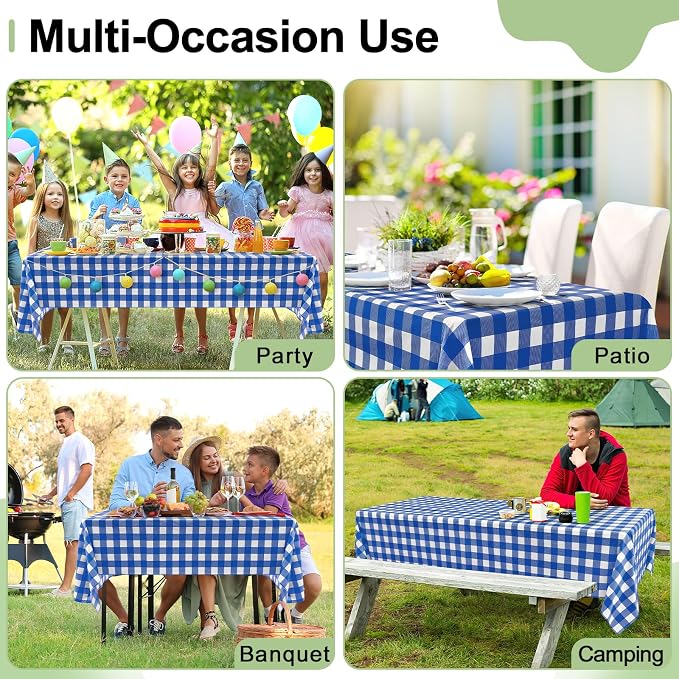 4 Packs Buffalo Disposable Table Cloth, 54 x 108 Inch Waterproof Plastic Tablecloth, Rectangle Blue and White Checkered Table Covers for Picnic, Birthday, Party, Back to School