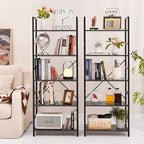 Yoobure 5 Tier Bookshelf - Tall Book Shelf Modern Bookcase for CDs/Movies/Books, Rustic Book Case Industrial Bookshelves Book Storage Organizer for Bedroom Home Office Living Room Grey