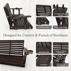 Fortune Candy Wooden Porch Swing 3-Seater, High Backrest and Deep Seat, Bench Swing with Cupholders, Hanging Chains and 7mm Springs, Heavy Duty 880 LBS (Deep Brown, 5 FT Extra Large)