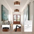 15'' Farmhouse Semi Flush Mount Ceiling Light, 3-Light Rustic Hallway Entryway Light Fixtures, Metal Wood Grain Finish Close to Ceiling Lights for Kitchen Dining Room Bedroom Living Room Foyer
