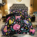Floral Cat Comforter Queen Size,Black Cats Comforter Set for Kids Teens Girls,3Pcs Bedding Set Printed Comforter with 2 Pillowcases,Down Alternative,Soft and Lightweight(Black，Queen Size)