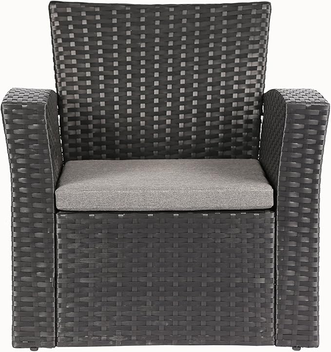 4 Pieces Outdoor Furniture Complete Patio Cushion Wicker P.E Rattan Garden Set, Full, Black