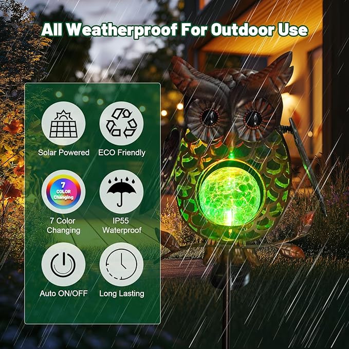 HONGLAND Solar Lights Outdoor Decor Waterproof, Solar Owl Garden Decorative Stake, Whimsical Gardening Gifts for Women Mom, Owl Outdoor Lights for Yard Patio Lawn Decor