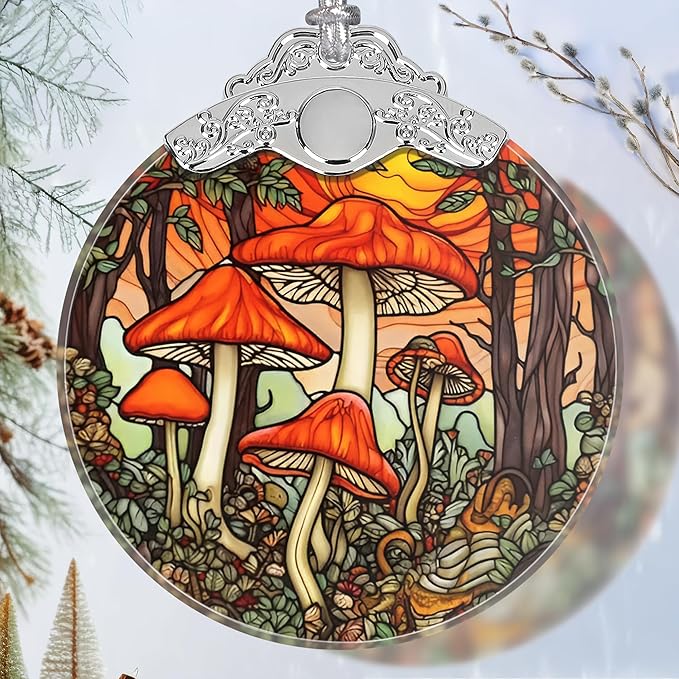 Mushroom Stained Glass Orament - Christmas Ornament - Christmas Decorations for Tree - Holiday Present ldeas - Gift Exchange
