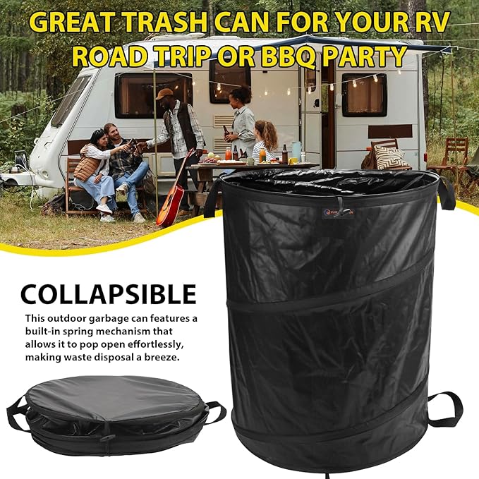YUDI & GARDEN 45 Gallon Collapsible Garden Bag｜Collapsible Trash Can｜Camping Trash Can,Black,for Collecting Weeds, Party and Yard Waste