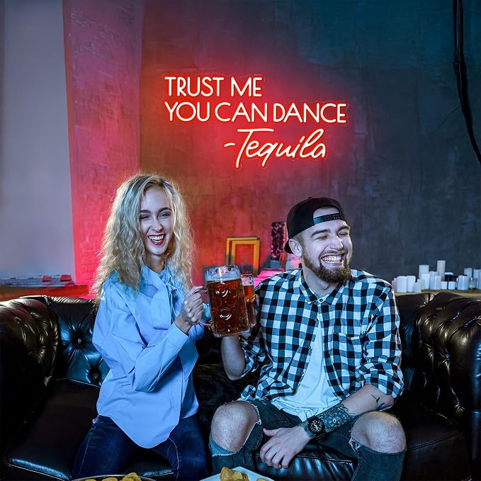 Kavaas Trust Me You Can Dance - Tequila Neon Sign, Neon Bar Signs for Home Bar Decor, Man Cave Pub Party - Best Gifts for Tequila Lover, Husband, Father, Birthday, Christmas