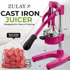 Zulay Kitchen Cast Iron Juicer - Heavy Duty Manual Juicer with Detachable Strainers for Easy Cleaning, Orange Juice Press for Citrus Fruits, Perfect for Bartenders, Juice Lovers & Health Enthusiasts