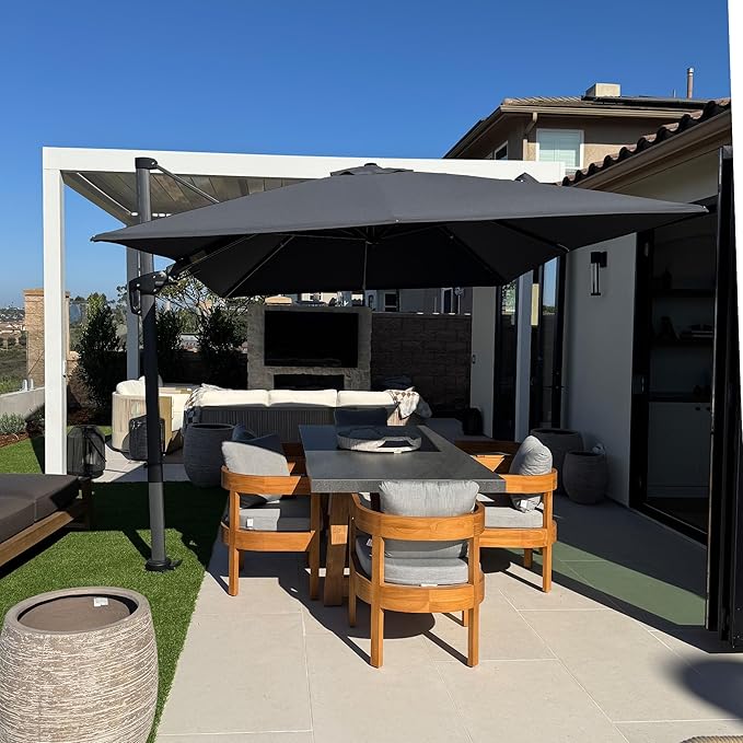 PURPLE LEAF 8.2' X 11.5' Left-right Tilting Patio Umbrella Outdoor Cantilever Swivel Rectangle Umbrella with Tilt Aluminum Offset Umbrella with 360-degree Rotation for Garden Deck Pool Patio Grey