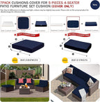 ClawsCover 7Pack Outdoor Patio Seat and Back Cushions Replacement Covers Fit for 3/5 Pieces 4-Seater Wicker Rattan Furniture Conversation Set Sectional Couch,Navy-Small (Include Cover Only)