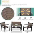 4 Pieces Patio Furniture Set Outdoor Garden Patio Conversation Sets Poolside Lawn Chairs with Tempered Glass Coffee Table Loveseat Porch Furniture Textilene Fabric Yellow