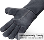 OZERO Welding Gloves 14 Inch, EN407 Certified Heat Resistant to 932°F, Gray | 1.2 mm Split Leather, Aluminum Heat Shield, Aramid Stitching, Long Cuff, MIG/TIG/Stick welding, Fireplace Fire Pit and BBQ