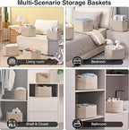 Small Storage Baskets for Shelves Organizing, Woven Cotton Rope Baskets for Storage, Book Basket, Decorative Shelf Basket, 12.5"Lx9.1''Wx7.9''H (4 Packs) Brown