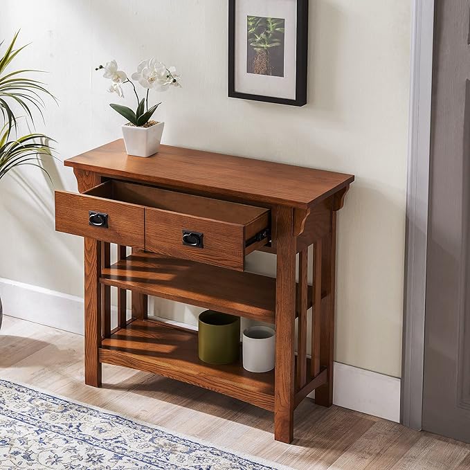 Leick Home 8261 Mission Impeccable Wood Bookcase with Drawers in Medium Oak