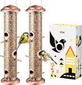 iBorn Metal Bird Feeders Brushed Copper Wild Bird Feeder for Outdoors Hanging All Metal Brushed Copper Finishing 14 Inch 6 Port,Pack of 2