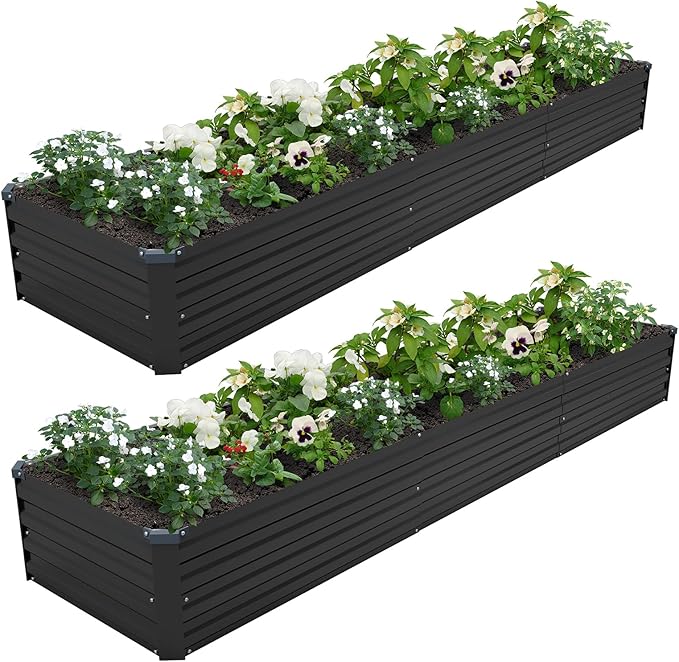 12×2×1FT(2PCS) Galvanized Raised Garden Bed Kit, Metal Planter Boxes,Large Outdoor Planters Garden for Planting Vegetables,Flowers,Herbs -Black