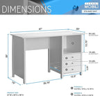 Techni Mobili White Desk with Drawers - Small Office Desk with 3 Cabinet Drawers, Open Shelf, & Laminated Wooden Panels Office & Study Table for Bedroom & Workstations