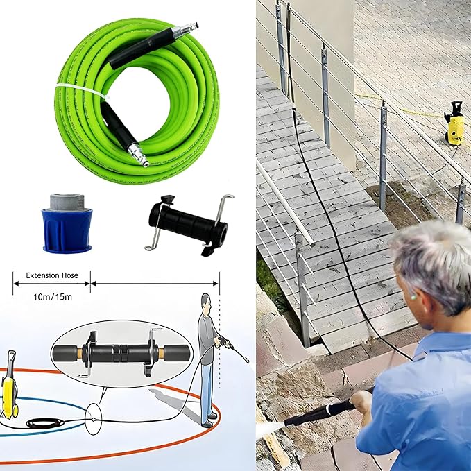 5800PSI/400Bar Ultra Flexible Pressure Washer Hose for Bosch Home Cleaning, 5M-30M High Pressure Extension Tube with Quick-Connect Adapter,(Red/Blue/Yellow/Green/Grey/Orange/Light Blue)(Green,16FT)