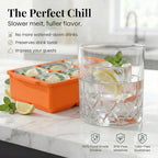 KitchFort® Large Silicone Ice Cube Tray (2-Pack), Easy Release 2" Big Ice Cubes - Cocktail, Whiskey Ice Cubes Mold - Ice Trays for Freezer with Lid - Stackable Silicone Ice Tray - Orange