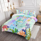 CVHOUSE Mermaid Comforter Set,Ocean Sea Mermaid Bedding Set for Girls Kids Teens,Mermaid Comforter Butterflies Duvet Set Room Decor Quilt Set Twin Size
